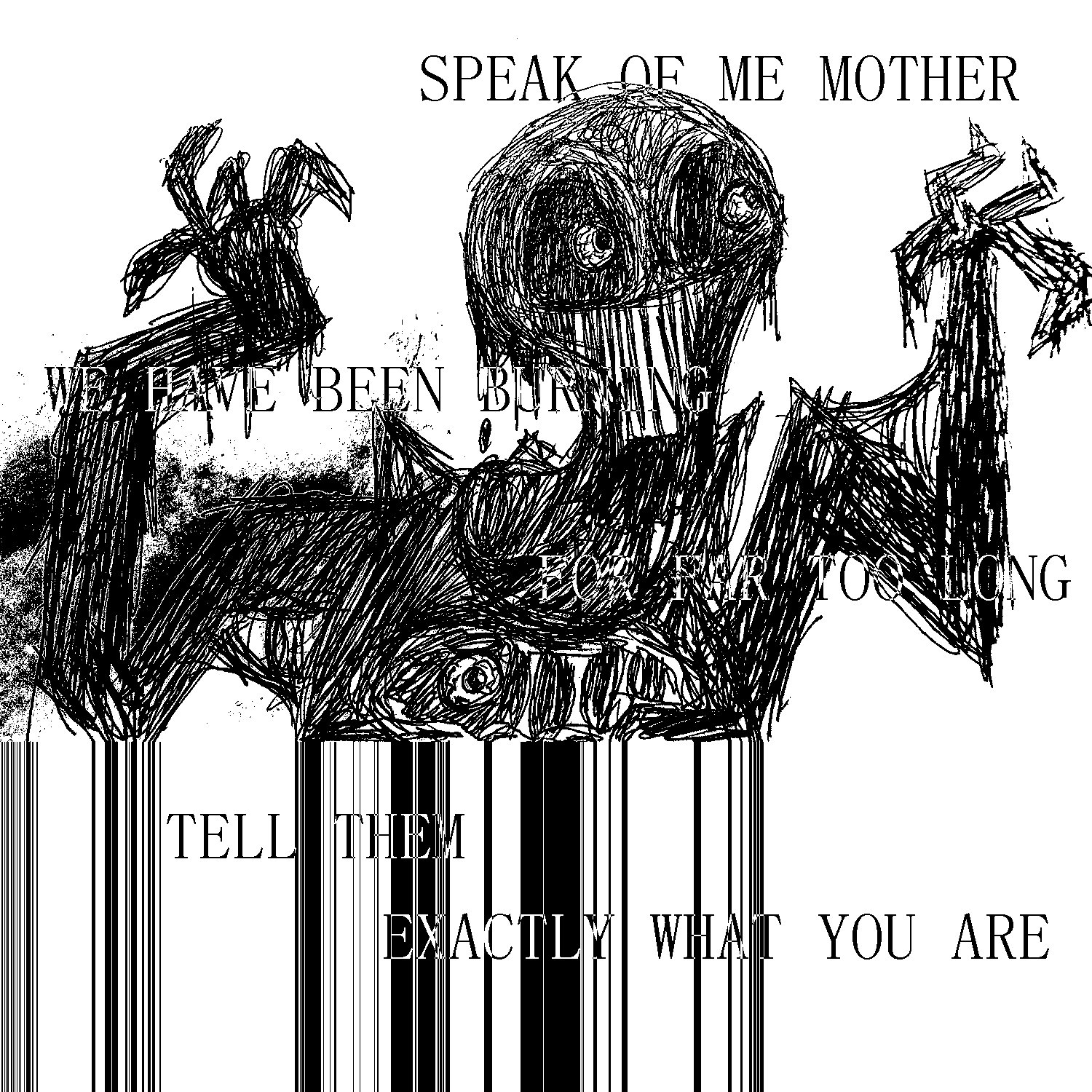 an eldritch being with text overlayed.